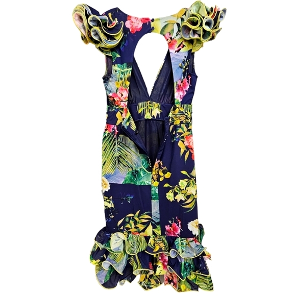 CQ by CQ Navy with Tropical Deep V Ruffled Cap Sleeve. - Picture 11 of 15